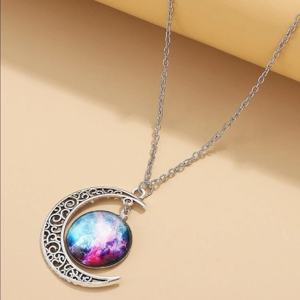🎉 New Purple Galaxy Crescent Moon Necklace